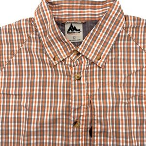Mountain Club Shirt Mens L Orange Grey Gingham Plaid Outdoor Short Sleeve Hiking